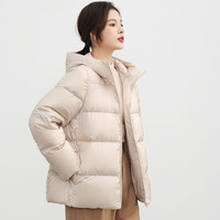 鸭鸭（YAYA）女款羽绒服保暖运动简约立领潮流休闲时尚冬季面包服短款外套 咖色 M