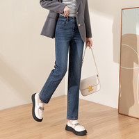 逸阳直筒牛仔裤女春季宽松显瘦小个子窄版烟管裤子 牛仔蓝 28