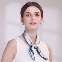 达芬奇密码纯桑蚕丝小方巾领巾中国风真丝 女士气质 山水如画 蓝色 55*55cm