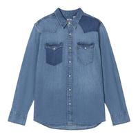 Levi's李维斯25年秋冬男士美式翻领拼色休闲牛仔衬衫外套 浅蓝 L