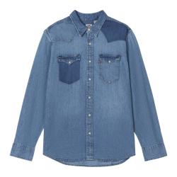 Levi's 25年秋冬男士美式翻领拼色休闲牛仔衬衫外套 浅蓝 XS
