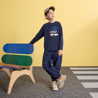 马骑顿（MQD）男童25春学院风字母内搭中大童长袖T恤 藏青 120