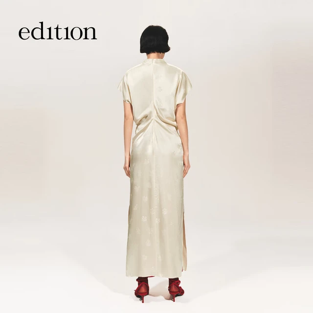 edition× SAMUEL GUI YANG联名系列桑蚕丝提花旗袍裙吊带两件套 米杏色 S