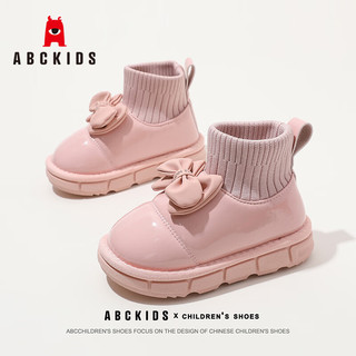 ABC KIDS冬季新款儿童雪地靴加绒厚底防滑靴子蝴蝶结公主女孩棉鞋   内长约18.5cm