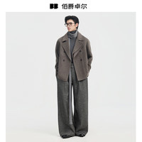 伯爵卓尔【双层领】羊驼毛羊毛双面呢大衣男士短款2025秋冬 P541604 拿铁棕 XL (180)