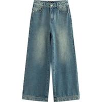 初语复古怀旧牛仔裤女2025秋季阔腿裤宽松显瘦街头风长裤 碧海蓝 26