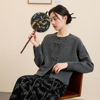 三彩【蝶舞芳菲】2025冬季新中式毛衣蝴蝶盘扣针织开衫宽松女 深邃灰 M 160/84A