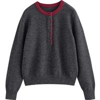 初语针织衫女2025秋季软糯复古撞色织智性毛织上衣 花灰色 S