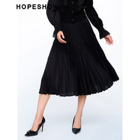 红袖春季2024女装纯色立体压褶A字半身裙 黑050 S