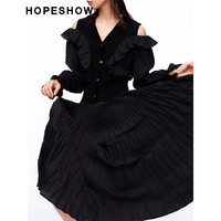 红袖春季2024女装纯色立体压褶A字半身裙 黑050 XS