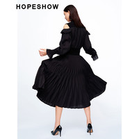 红袖春季2024女装纯色立体压褶A字半身裙 黑050 2XL