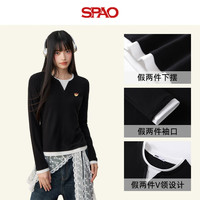 SPAO韩国同款长袖T恤女秋季宽松百搭刺绣小熊打底衫SPCX25AD02LD 雾霾蓝#SP红帽子熊-贴布绣 L