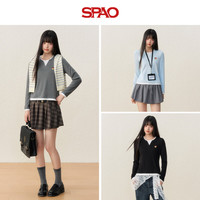 SPAO韩国同款长袖T恤女秋季宽松百搭刺绣小熊打底衫SPCX25AD02LD 雾霾蓝#SP红帽子熊-贴布绣 XL