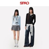 SPAO韩国同款长袖T恤女秋季宽松百搭刺绣小熊打底衫SPCX25AD02LD 黑#SP红帽子熊-贴布绣 M