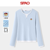 SPAO韩国同款长袖T恤女秋季宽松百搭刺绣小熊打底衫SPCX25AD02LD 雾霾蓝#SP红帽子熊-贴布绣 S