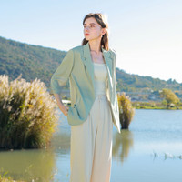 三彩2025秋款宽松凉感小西装七分袖西服外套通勤气质M 抹茶绿 XL 170/92A