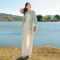 三彩2025秋款宽松凉感小西装七分袖西服外套通勤气质M 抹茶绿 L 165/88A