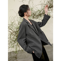 三彩【烟岚云影】2025秋款新中式宽松西装外套盘扣中长上衣C 深邃灰 XL 170/92A