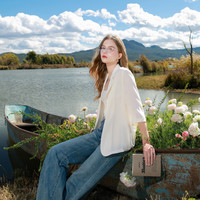 三彩2025秋款宽松凉感小西装七分袖西服外套通勤气质M 米白色 M 160/84A