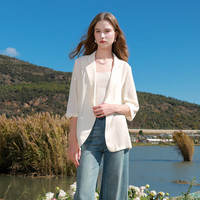 三彩2025秋款宽松凉感小西装七分袖西服外套通勤气质M 米白色 S 155/80A