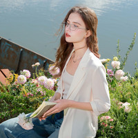 三彩2025秋款宽松凉感小西装七分袖西服外套通勤气质M 米白色 L 165/88A