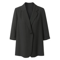 三彩2025秋款宽松凉感小西装七分袖西服外套通勤气质M 经典黑 S 155/80A