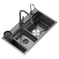 松鲸 304不锈钢厨房水槽大单槽蜂窝纳米洗菜盆一体盆手工洗碗槽洗菜池 D配抽拉+净水+洗杯器() 304不锈钢68*45cm