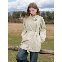 三彩2025秋款立领风衣一粒扣腰带廓形感外套休闲气质M 杏色 XL 170/92A