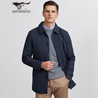 七匹狼风衣男中长款外套男士英伦风简约纯色茄克衫男士翻领通勤轻商务男装上衣服饰【易打理】 101(藏青) 4XL 190/104A