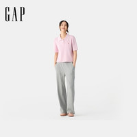 Gap女装2025春季小熊刺绣polo翻领纯棉常规短袖针织衫729114 紫粉色 L (170/88A) 亚洲尺码