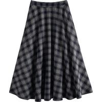 初语半身裙女2025秋季新款磨毛格纹复古怀旧松紧腰A字长裙