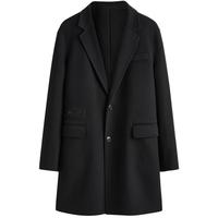 太平鸟男装 西装领毛呢大衣绵羊毛大衣冬中长款毛呢外套男 黑色（合体） S