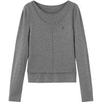 太平鸟 女装针织衫秋圆领长袖T恤上衣休闲简约 灰色 M