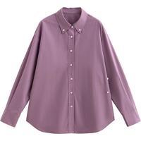 初语莱赛尔棉质条纹衬衫2025女法式宽松上衣遮阳衫空调衫外套 藤紫色 XL