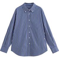 初语莱赛尔棉质条纹衬衫2025女法式宽松上衣遮阳衫空调衫外套 蓝白条 M