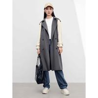 太平鸟女装秋季拼色插肩袖风衣A1BED3401 灰色 XL