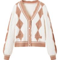 太平鸟冬季拼色菱形格线开衫A5EDC4E31