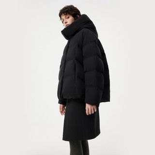 坦博尔羽绒服女短款可拆卸帽时尚大廓形秋冬外套厚530368D 黑色 160 S (160)