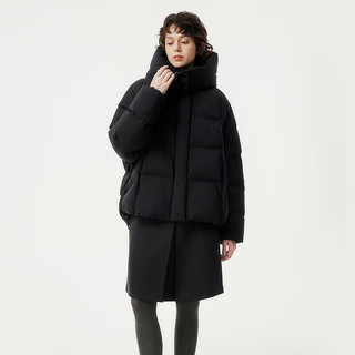 坦博尔羽绒服女短款可拆卸帽时尚大廓形秋冬外套厚530368D 黑色 160 S (160)