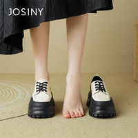 卓诗尼小个子增高小皮鞋女厚底高跟单鞋英伦风百搭乐福鞋 米白色 39 