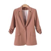 晚白2025秋款洋气通勤西服气质百搭一粒扣西装外套女 粉色 M