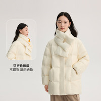 艾莱依时尚休闲羽绒服女中长款可脱卸围巾加厚保暖鸭绒外套 古铜褐S S 【85-110斤】