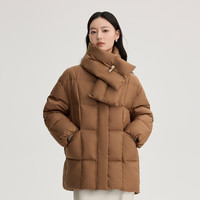 艾莱依时尚休闲羽绒服女中长款可脱卸围巾加厚保暖鸭绒外套古铜褐XL XL 【150-165斤】