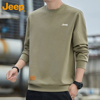 吉普（JEEP）卫衣男春秋季潮流宽松长袖T恤男士圆领打底衫衣服男装 军绿 M 