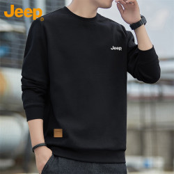 Jeep 卫衣男春秋季潮流宽松长袖T恤男士圆领打底衫衣服男装 黑色 XL