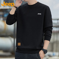 吉普（JEEP）卫衣男春秋季潮流宽松长袖T恤男士圆领打底衫衣服男装 黑色 2XL 