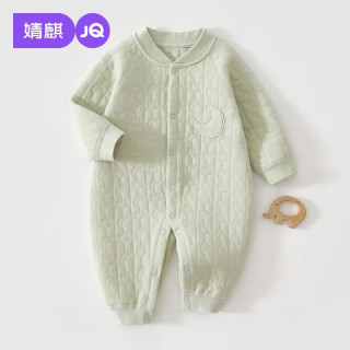 婧麒（JOYNCLEON）婴儿衣服秋冬连体衣纯棉新生儿季男女宝宝夹棉保暖对开哈衣服爬服 中开星月浅灰 90cm 【1-2岁，体重9.5-13kg】