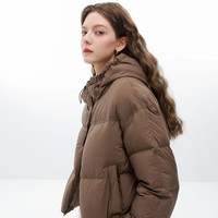 三彩2025冬季新款短款羽绒服连帽白鸭绒面包服宽松纯色简约女 榛果棕 XS 150/76A