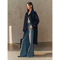 太平鸟女装毛呢大衣大师甄毛系列牛角扣双面呢大衣女 藏青色 M