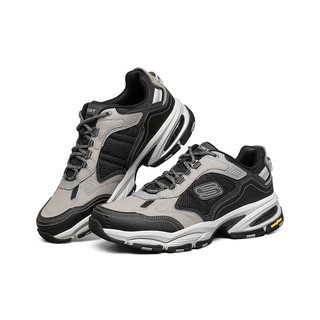 斯凯奇（Skechers）休闲运动鞋男复古潮流厚底增高缓震老爹鞋237145 灰色/黑色/GYBK